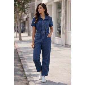 Bluivy Denim Jumpsuit Womens Large Blue Short Sleeve